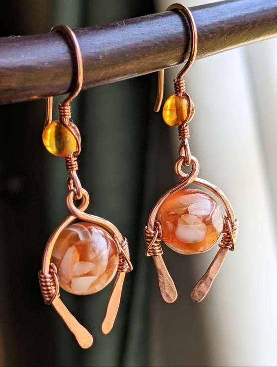 Artisan Jewelry - Southwestern Amber Earrings Genuine Copper Artisan Crafted Jewelry